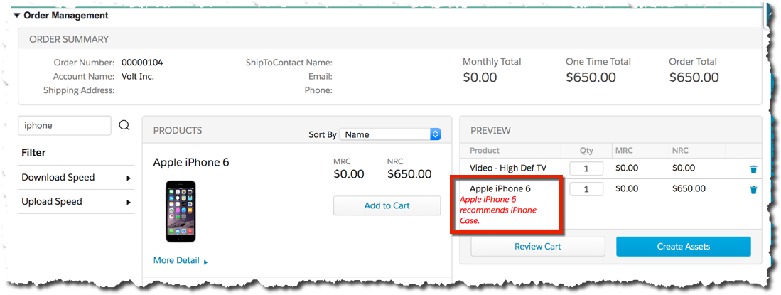 Example cart that shows a product relationship message.