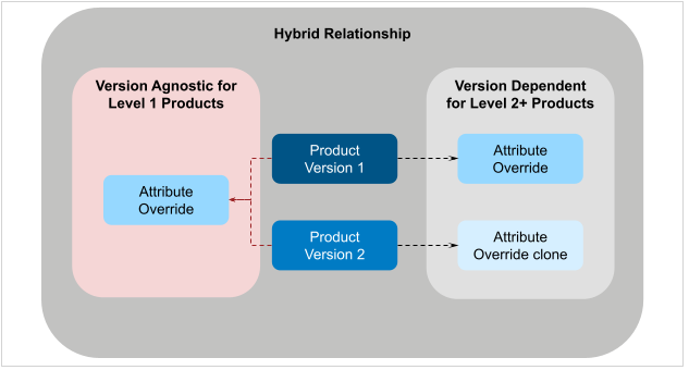 An example of product versions with the same Attribute Override record
