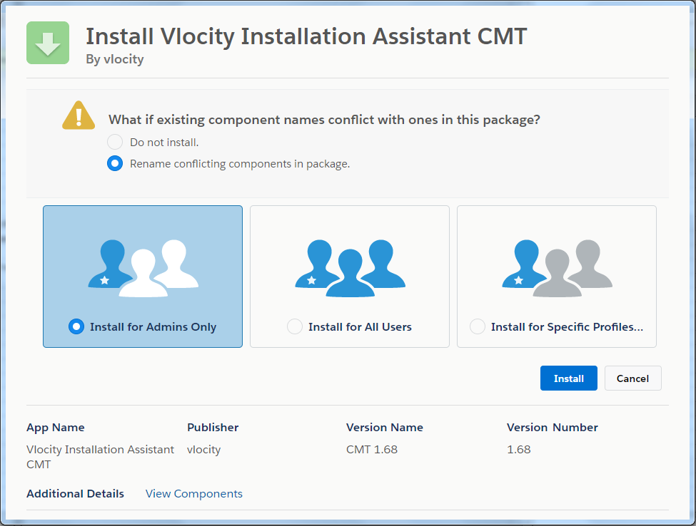 Install Vlocity Installation Assistant for CME page