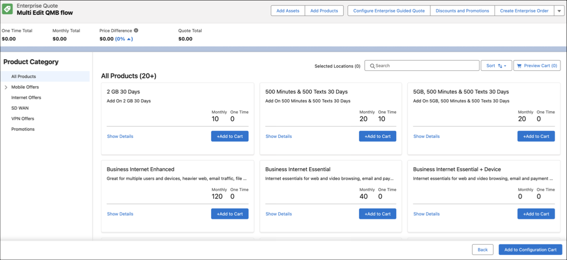 The Add Products page showing product categories and products.