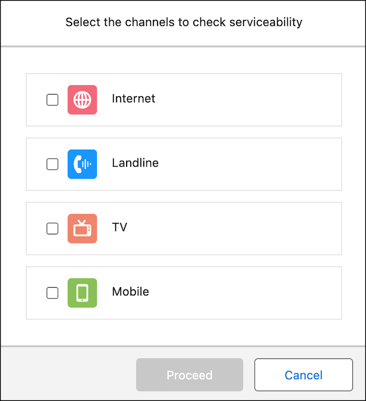 List of available services including Internet, Landline, TV, and Mobile.