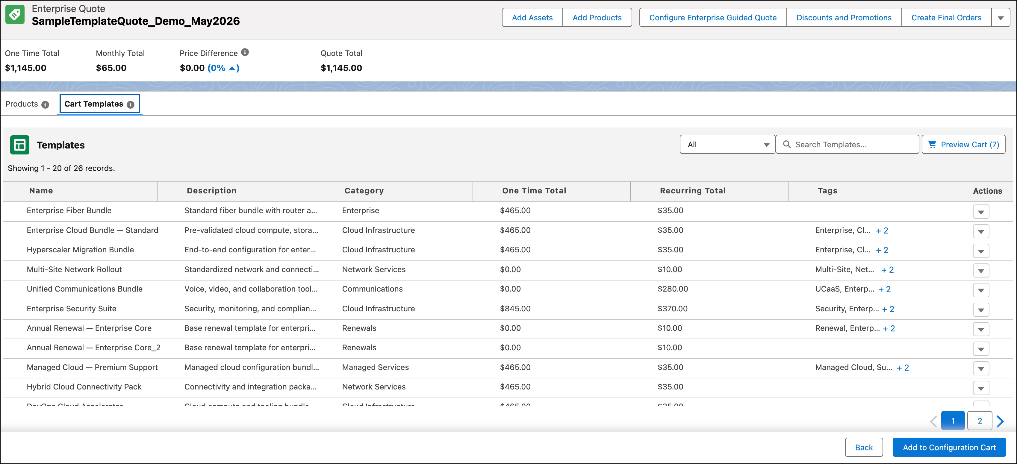 View Cart Templates tab.