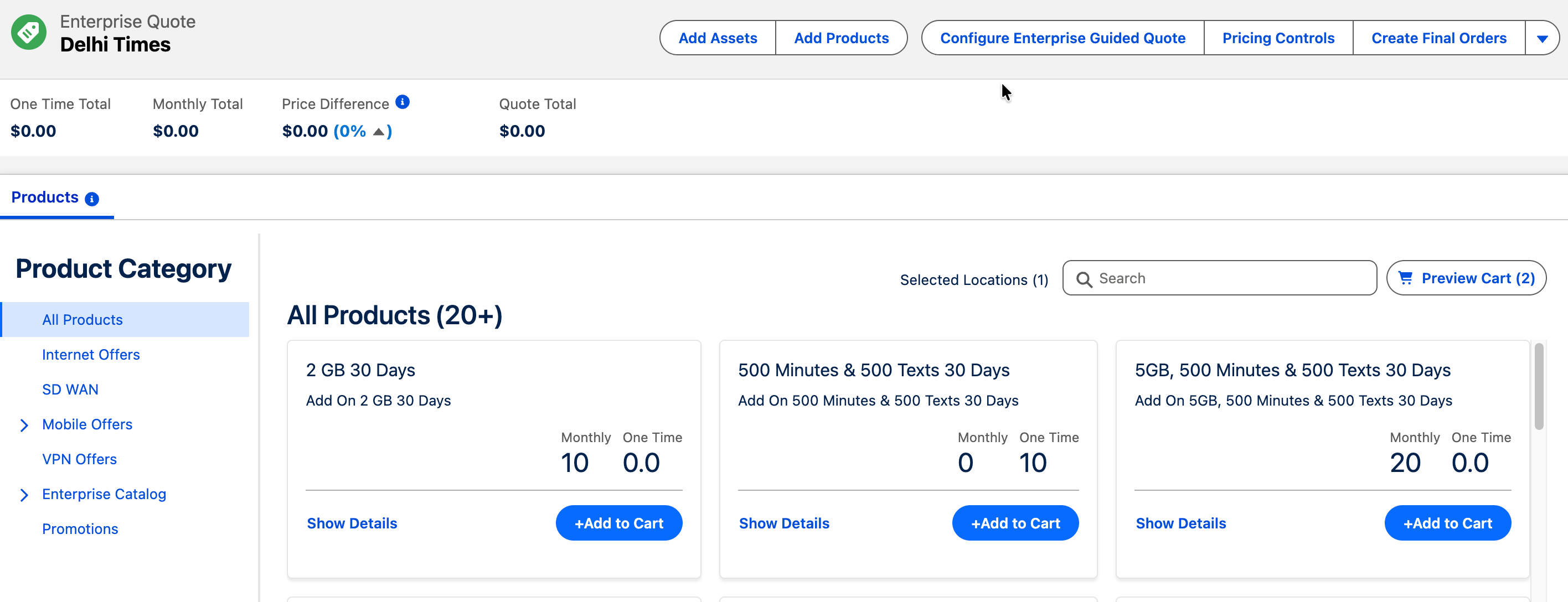 The Add Products page showing product categories and products.