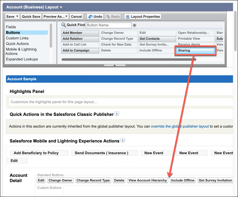 Drag the Sharing button into the Standard buttons list