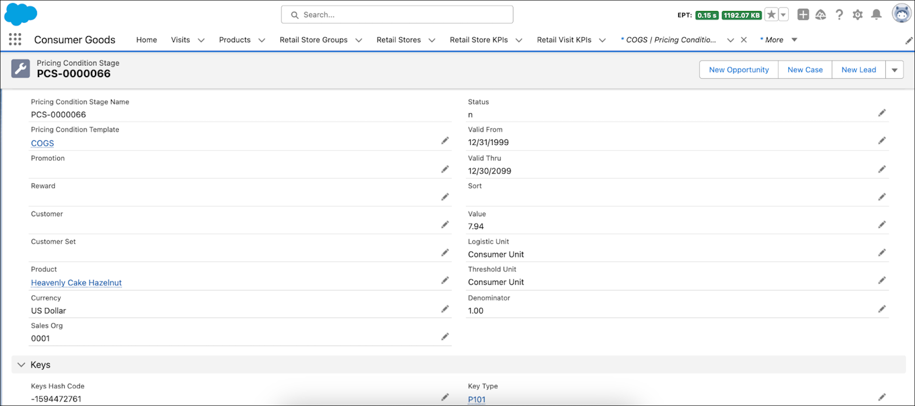 Record creation in pricing condition stage for product