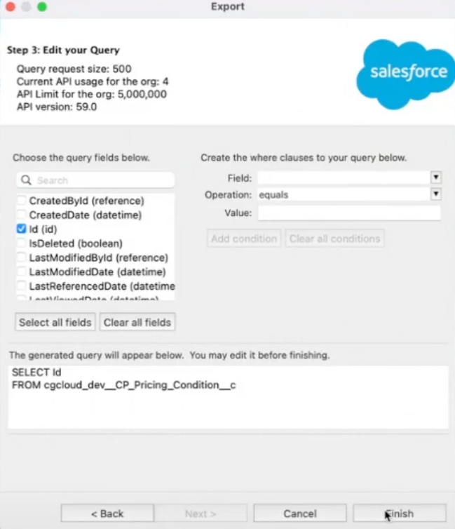 The Export window showing the options to select the ID.
