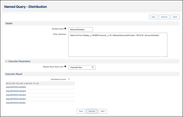 The named query definition and output from the query in Sync app.