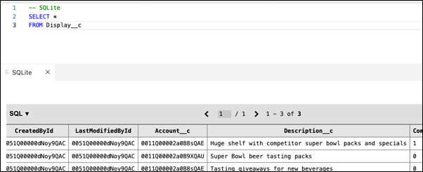 The SQL query output with the Account table in the app database.