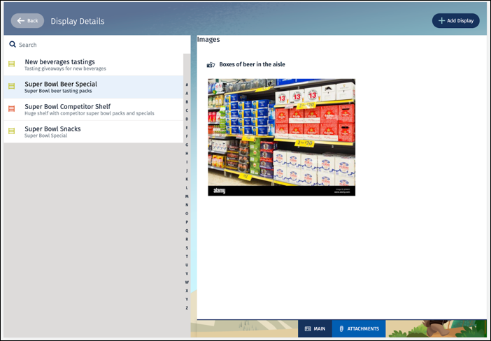 The image attachment for one of the sample display records, Super Bowl Beer Special, in the new tab in the details page called Attachments.