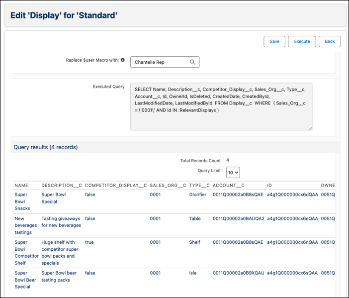 The output view after the Sync app processes the named query of the Display tracked object.