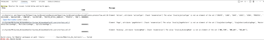 Build error details in the CLI console.