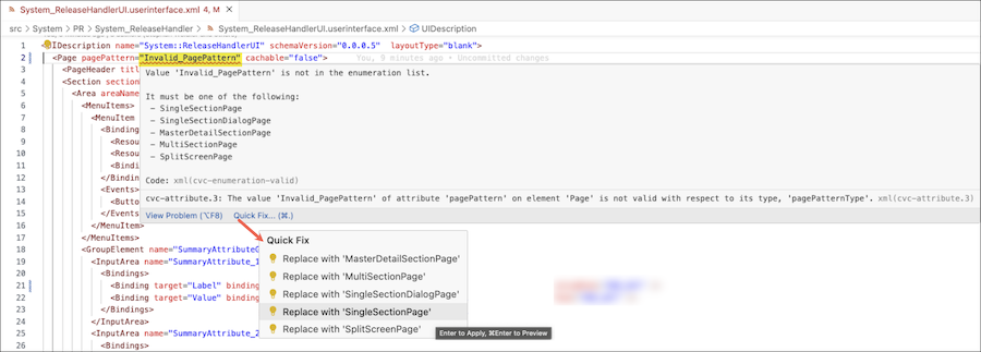 Shows the valid values applicable for the keyword The Quick Fix suggestions corective actions.