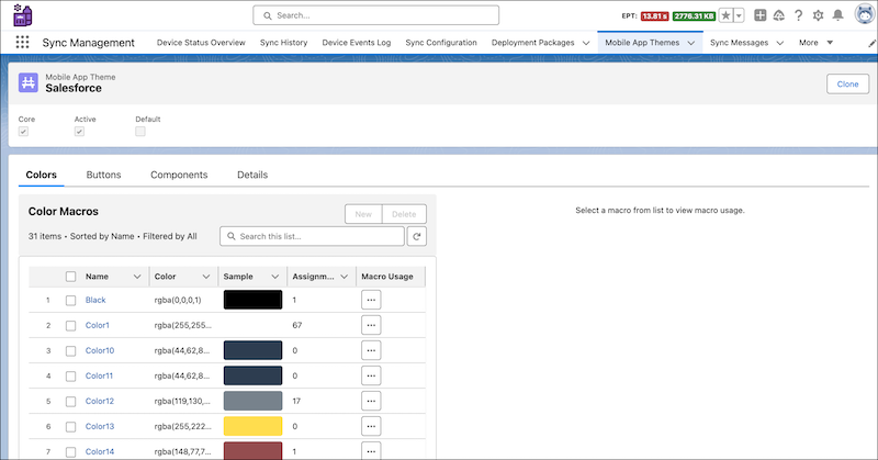 Various color macros in the default Salesforce theme