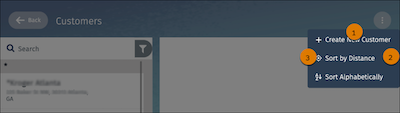 ContextMenu that shows create and sort options on the Customers page