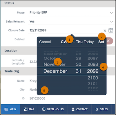 Date and Time Picker with a closure date of December 31, 2099, selected