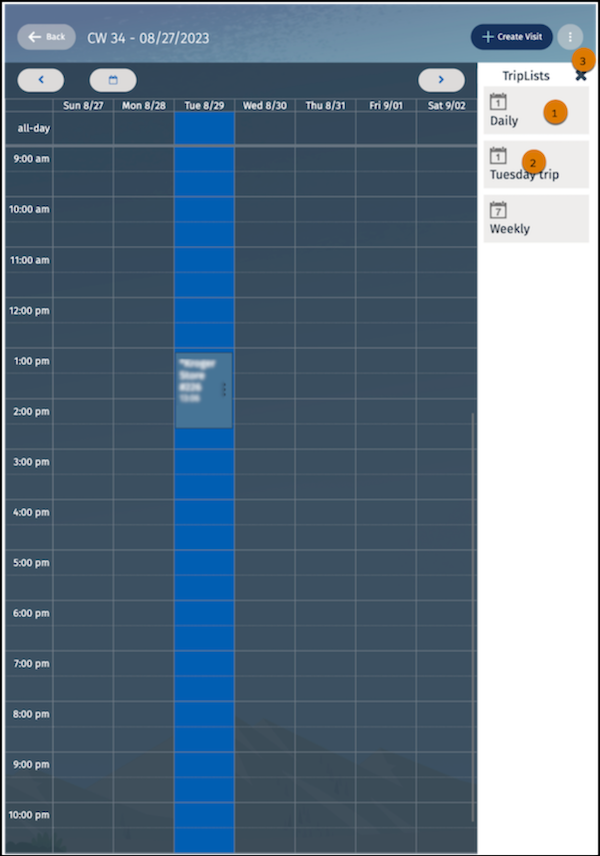 GroupedButtonList in a call calendar that shows trips as tiles in the TripLists