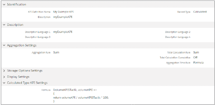 Sample KPI definition