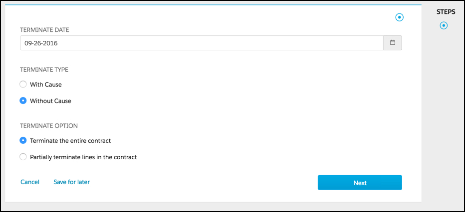 Terminate a contract screenshot