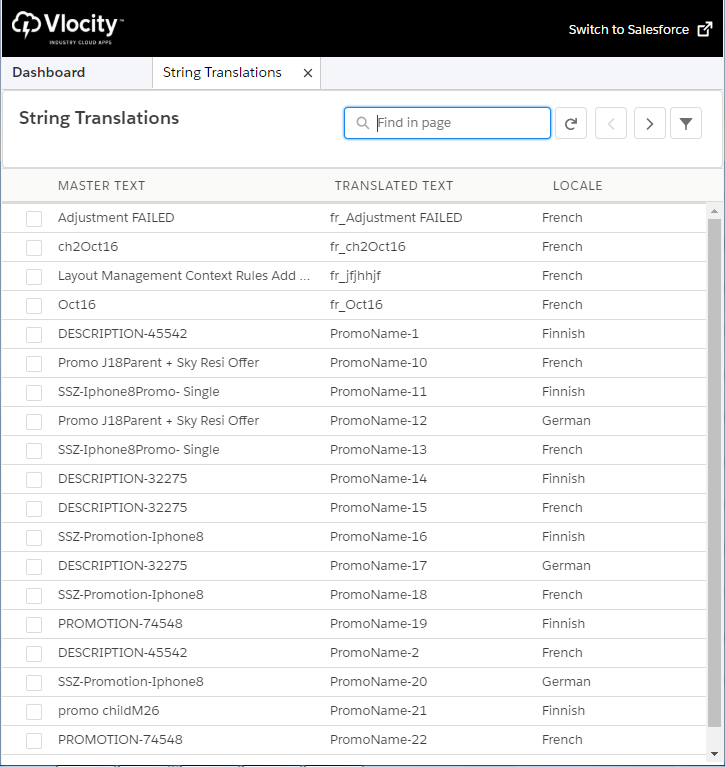 The String Translations page.