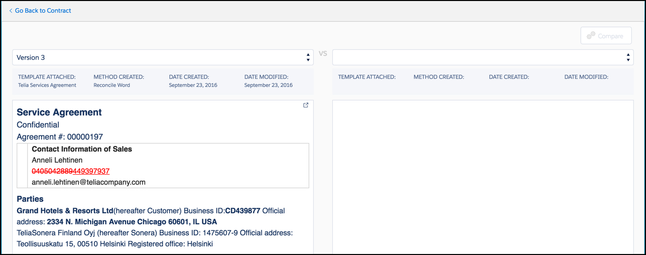 Compare Versions page screenshot