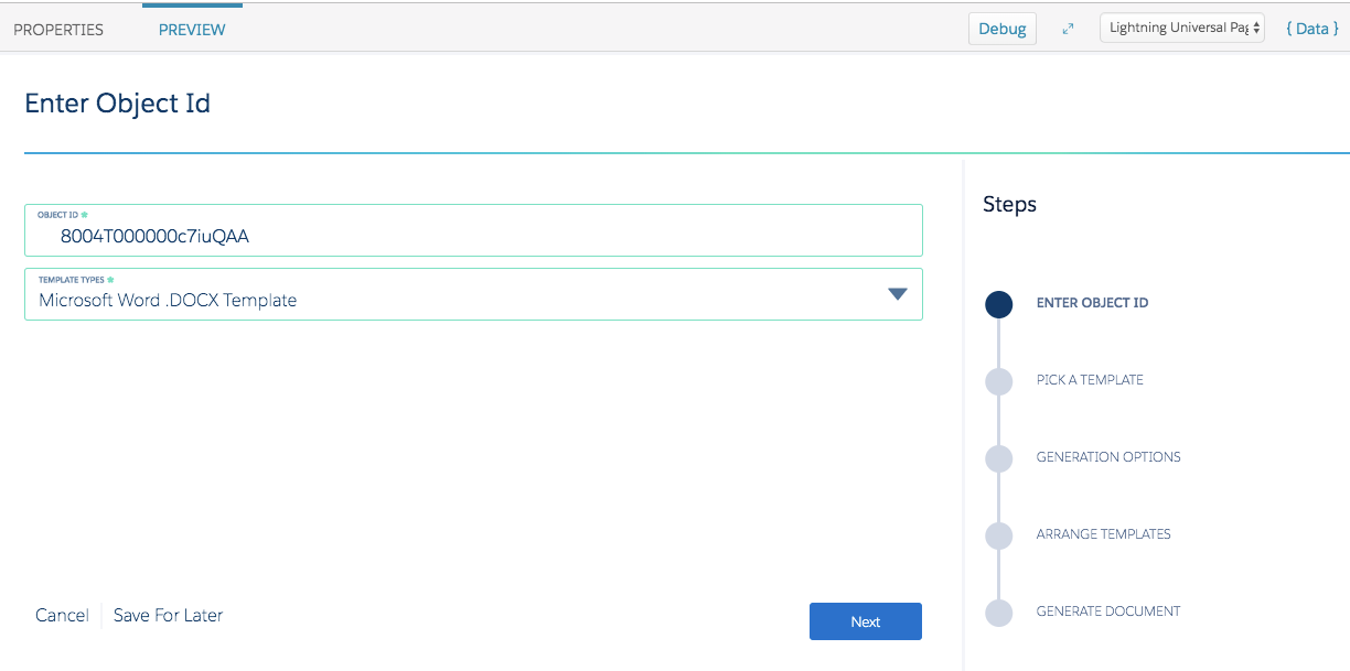 Illustrates the Enter Object Id Omniscript step.