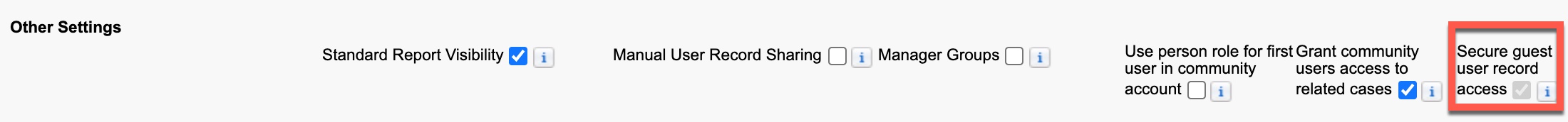 The Secure guest user record access setting under Other Settings.