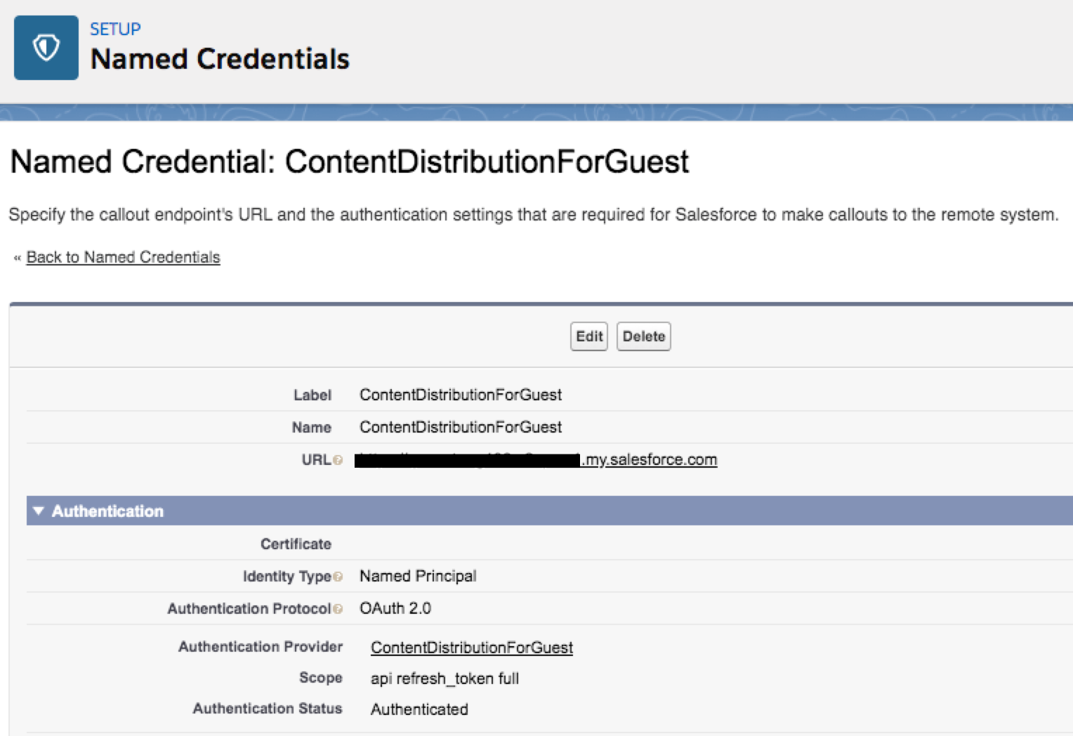 The Named Credentials page.