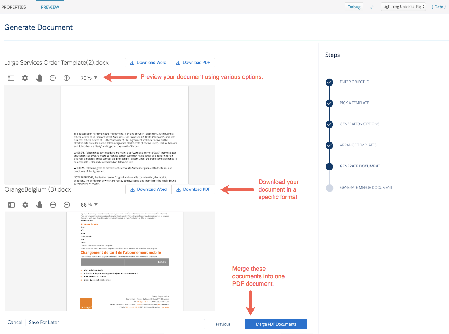 Illustrates the Generate Document Omniscript step.
