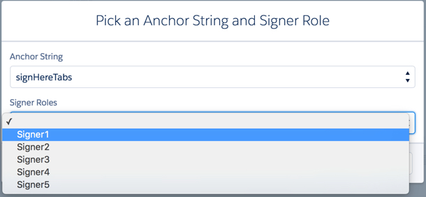 Pick an Anchor String and Signer Role Screen with an Anchor String chosen and a choice of Signer Roles.