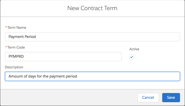 The New Contract Term dialog.