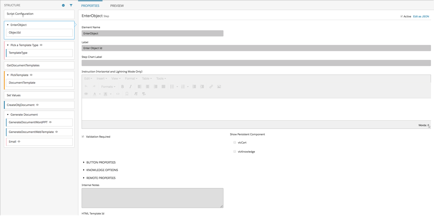 The EnterObject step in the Omniscript Designer.