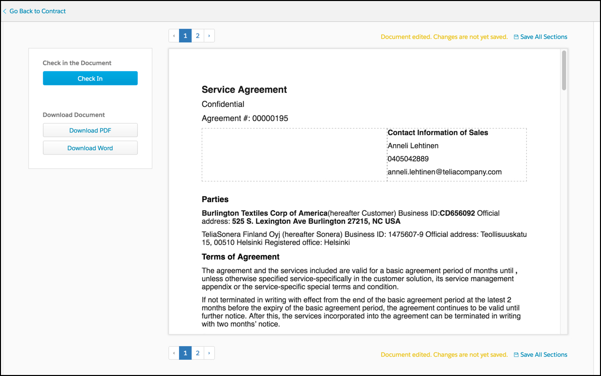 Service Agreement example first page screenshot