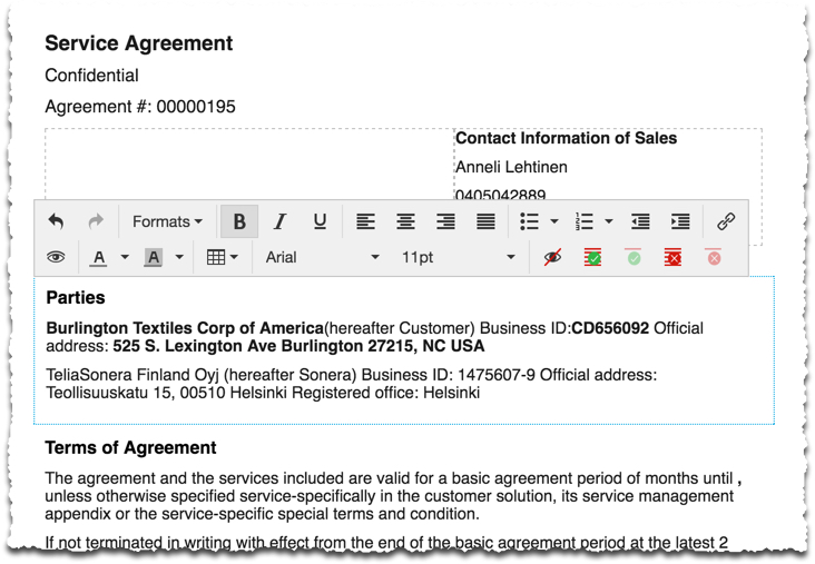 Service Agreement example screenshot