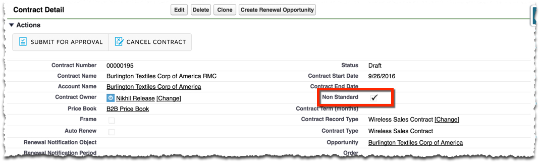 Contract Detail non standard check box screenshot