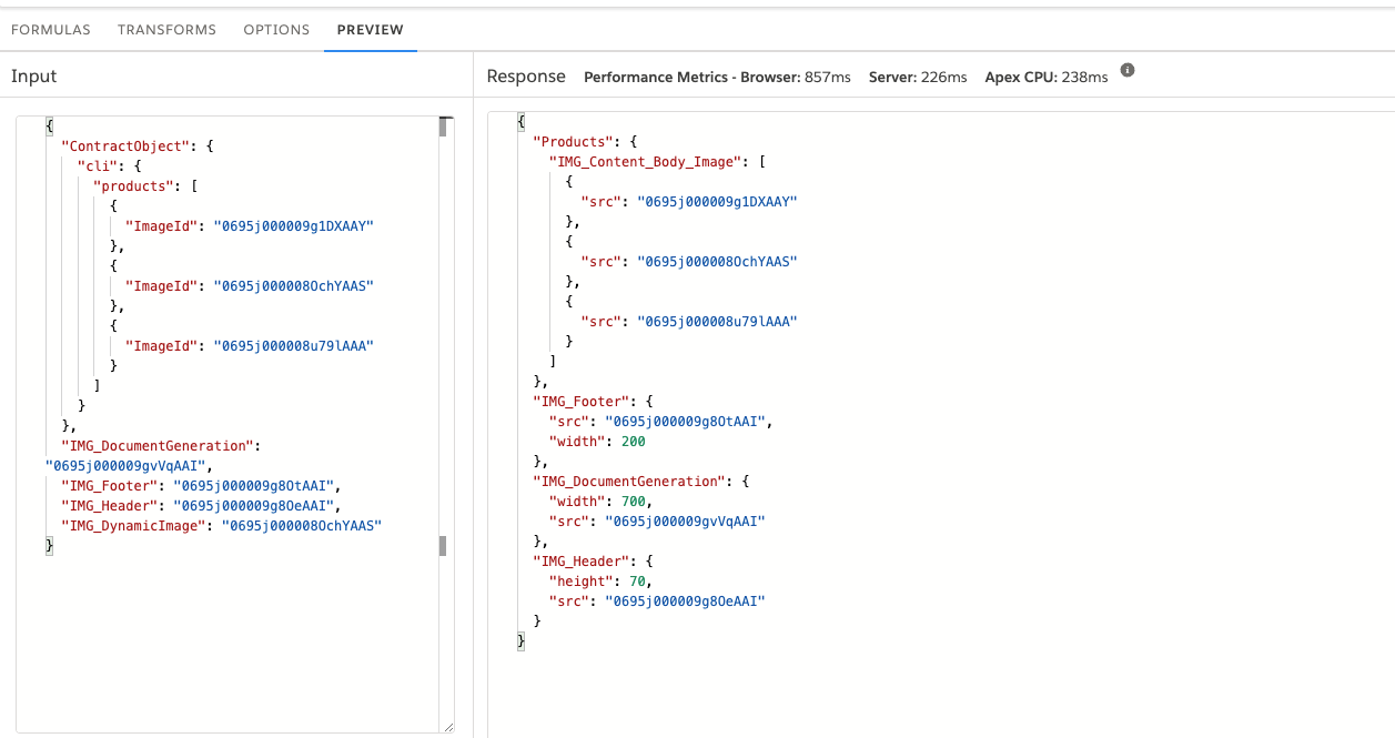 This image shows the Preview tab where the mapping you provided has been executed. For some image tokens only the source is listed and for some image tokens both source, width, or height is available.