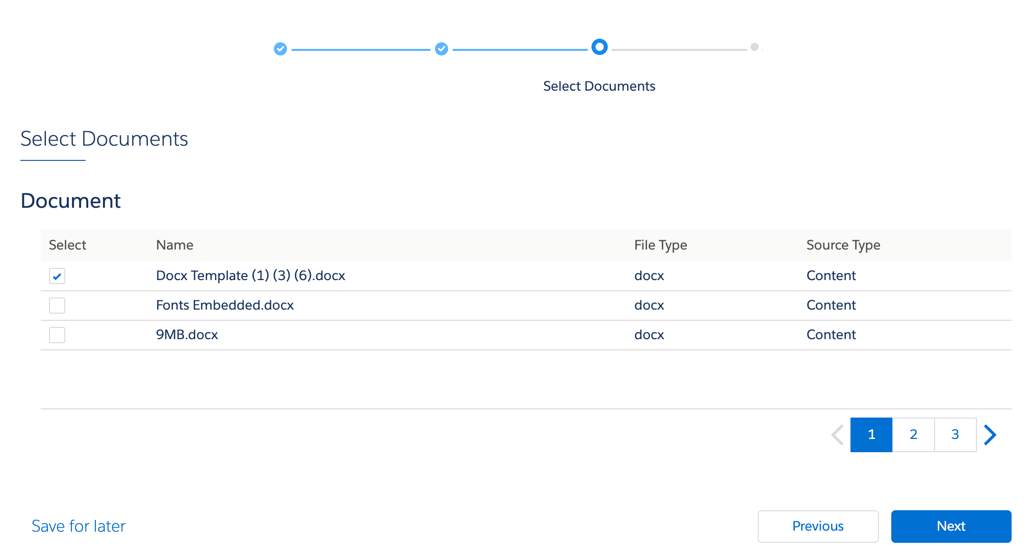 Select Documents window to select the documents that you want to send for eSignature.