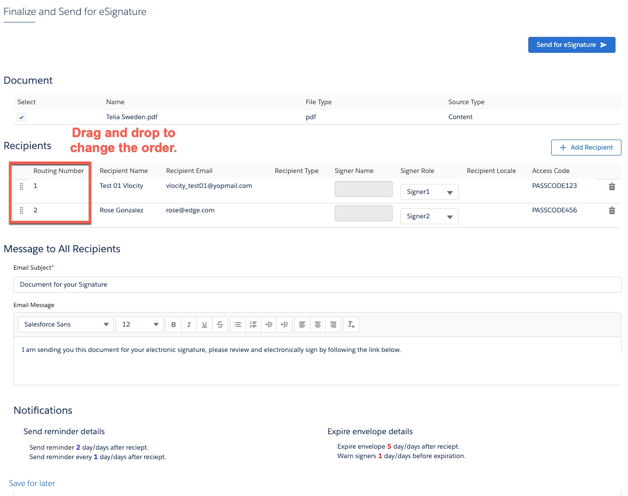 Using the routing number column, drag to change the order of the routing number.