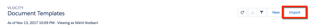 Document templates Import button screenshot