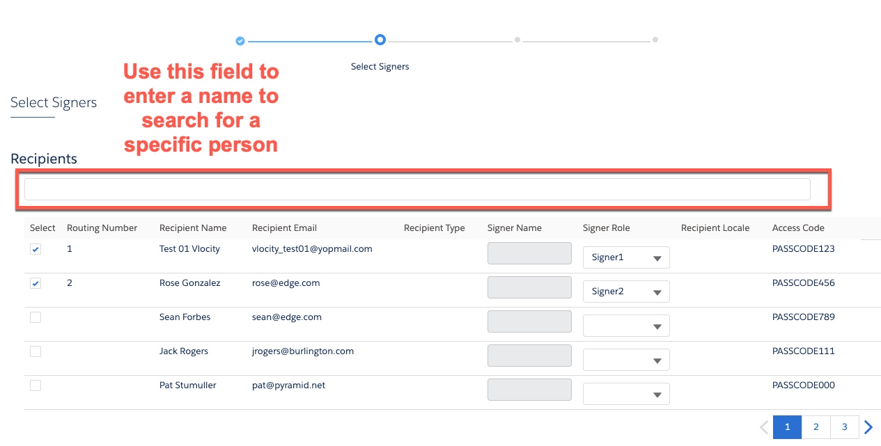 Use the recipients field to enter a name of search for a specific person.
