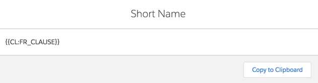 The Short Name window, which displays the clause token and has a Copy to Clipboard button.