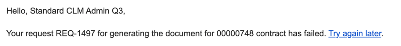 Sample document generation failure email.