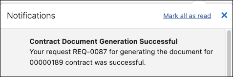 Contract document generation success notification.