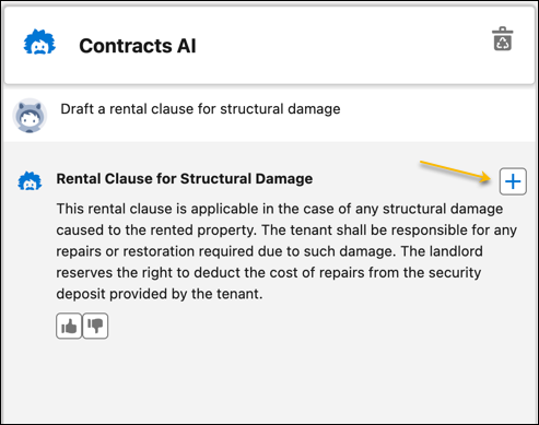 The drafted clause moves to the clause draft state when you click the plus sign.