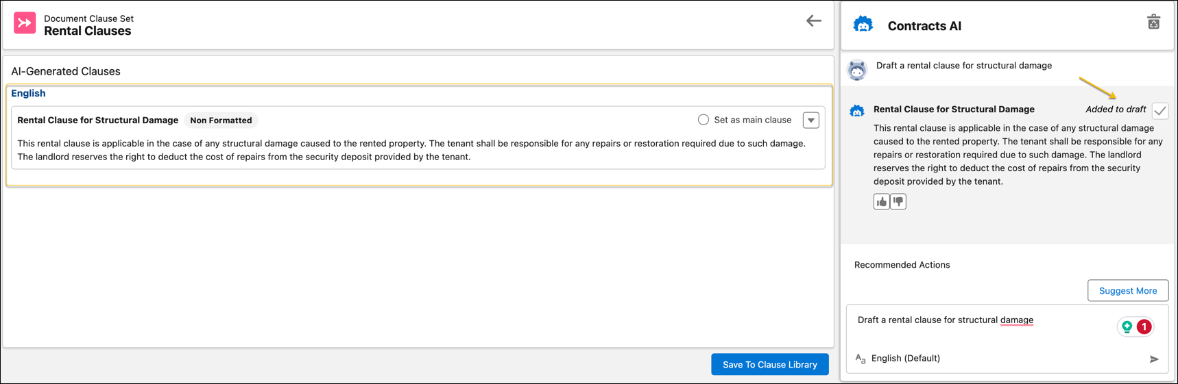 Review the clause that you moved to the draft state and then edit, delete, or add the clause to the library.