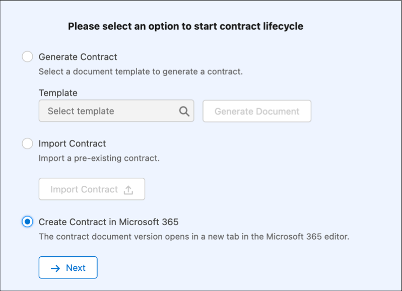 Different options to generate a contract document.