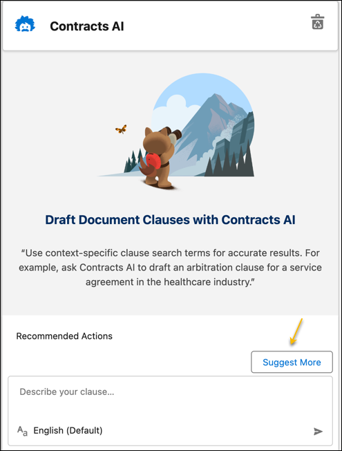 Use the Suggest More button to specify parameters for Contracts AI to draft your clause.