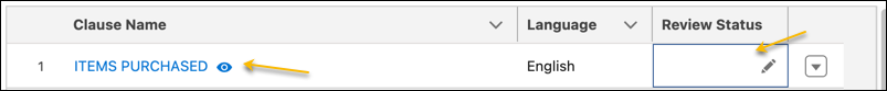 List of clauses. The review status is blank.