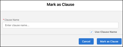 Enter clause name to mark text as a clause.