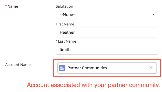Select Partner Communities as account name.