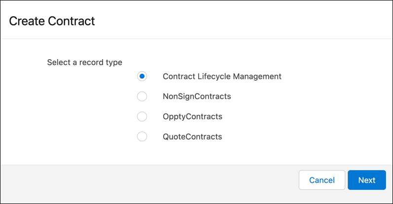 Different record types to create a contract.